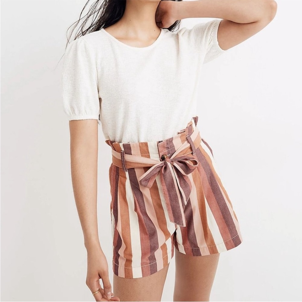 Madewell Belted Paperbag Shorts in Luna Stripe Dark Cabernet